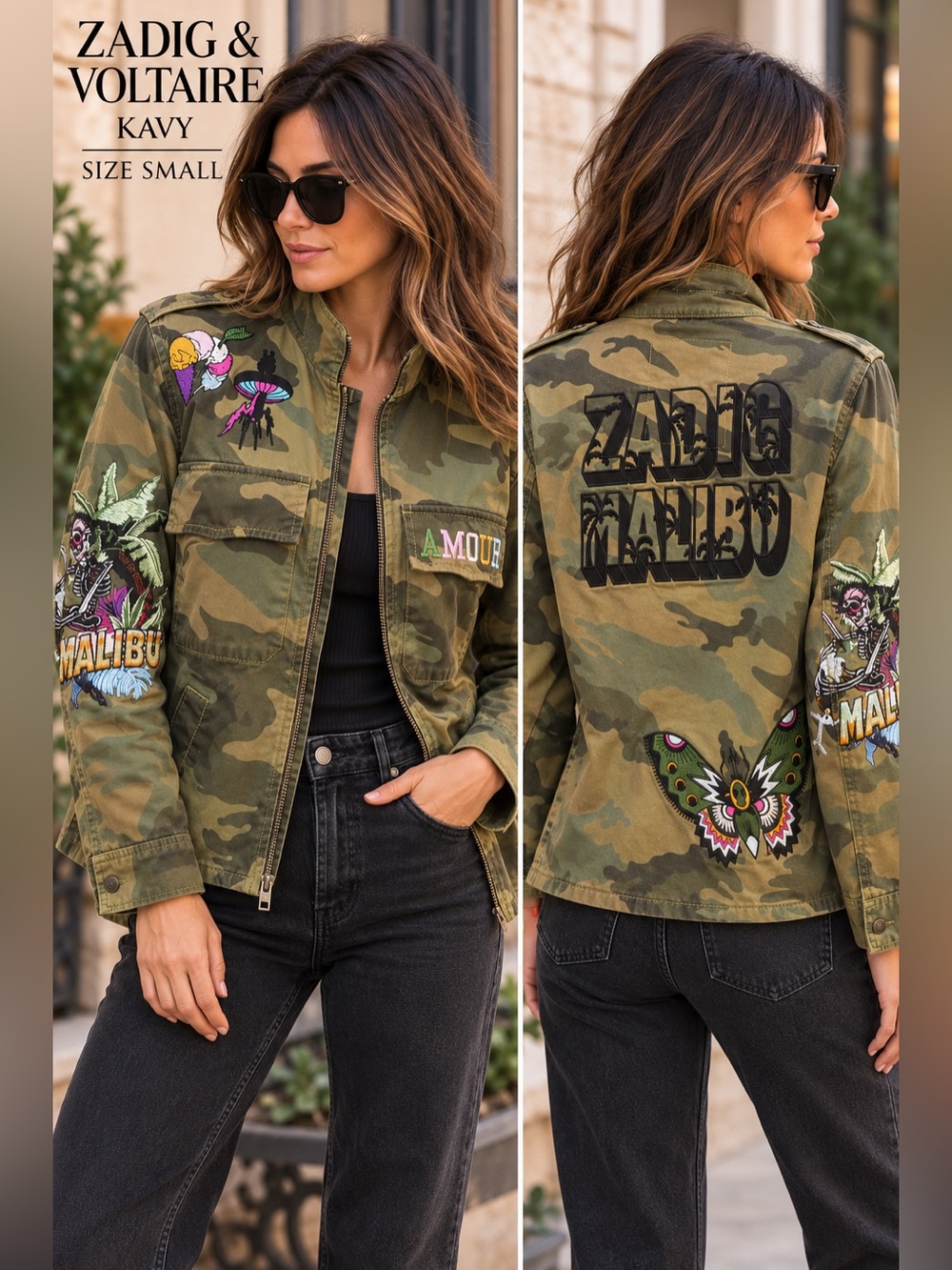 Zadig & Voltaire Malibu kavys embroidered utility skeleton jacket Womens size S